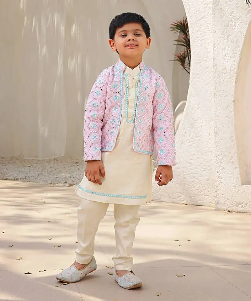 Baby pink embroidery jacket with kurta and pant