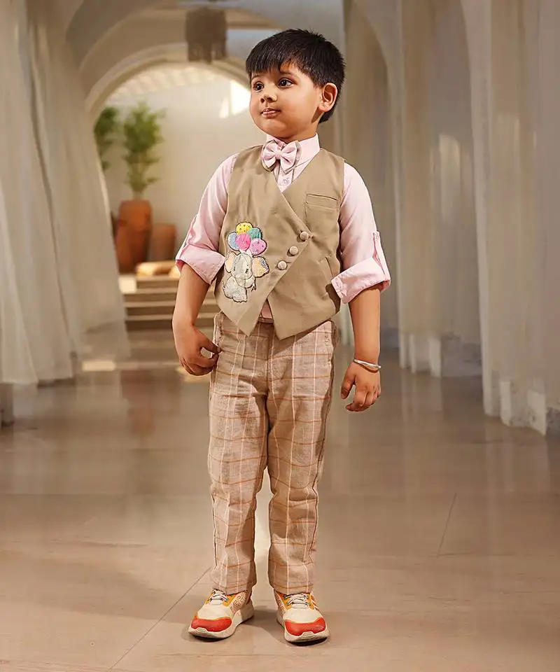 Beige waist coat with shirt and pant
