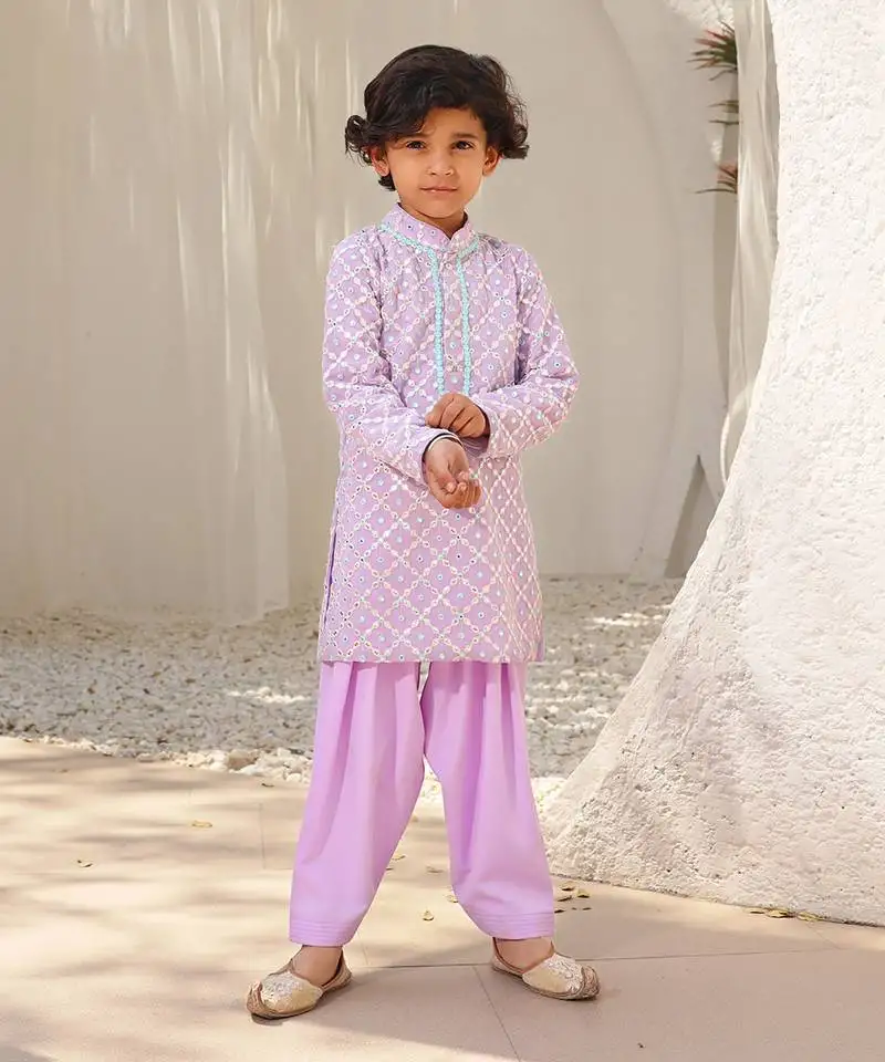 Lilac embroidered kurta with salwar