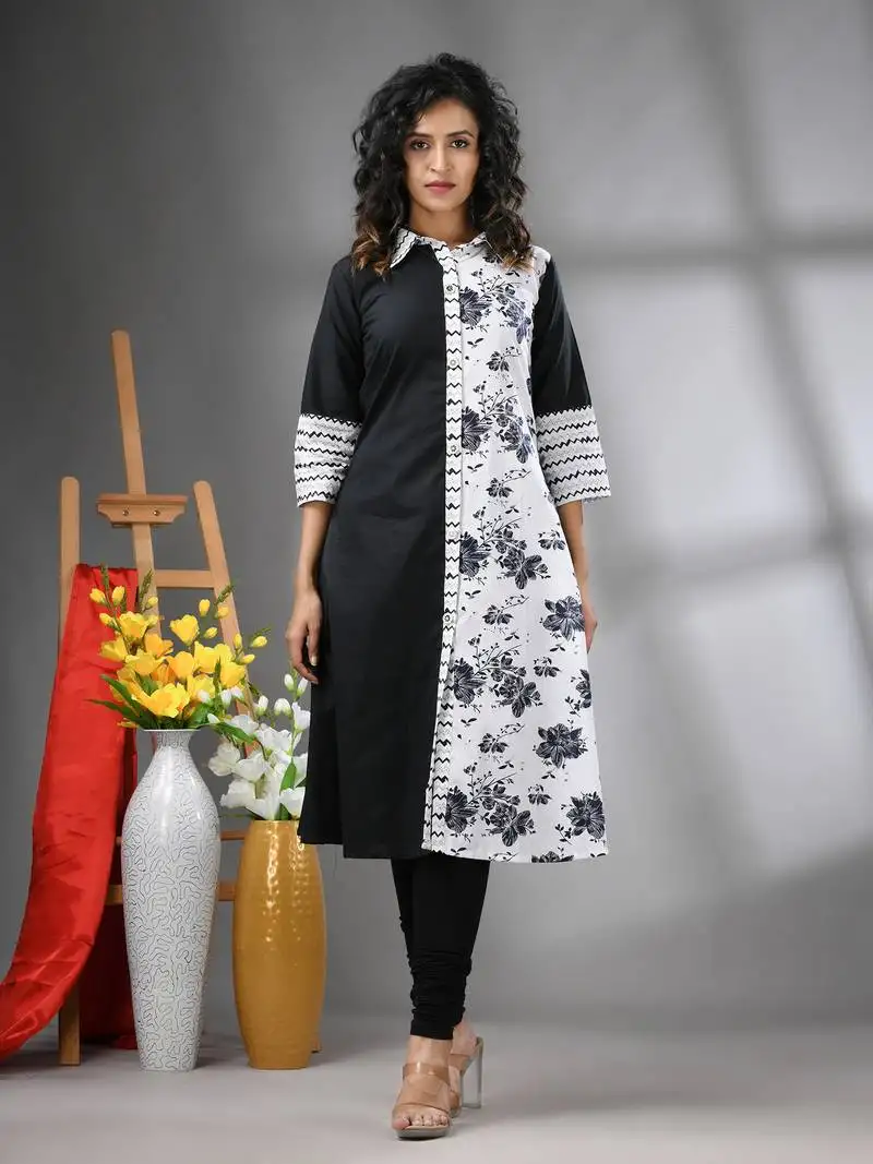 Black and white cotton a-line kurta