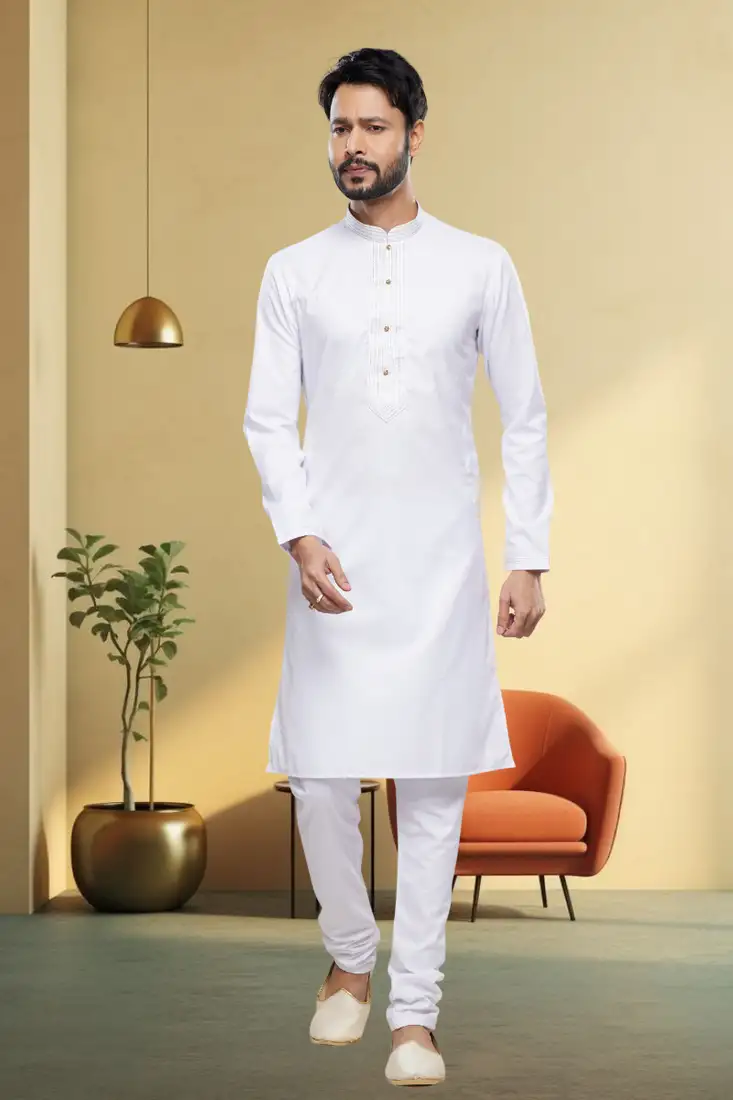 Yellow plain cotton men kurtas