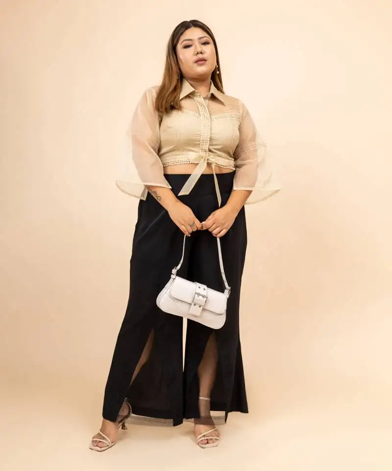 Inayat beige waist knot crop top