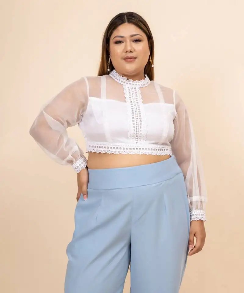 Zhalak white organza crop top
