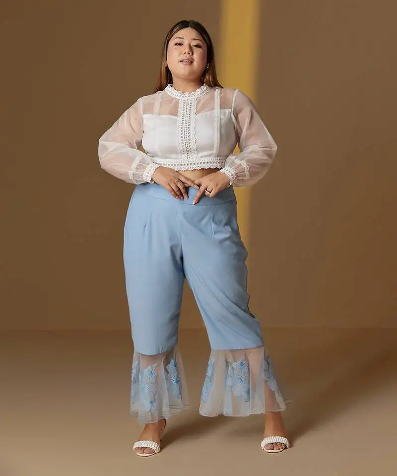 Falak sky blue bell bottom high waist pants