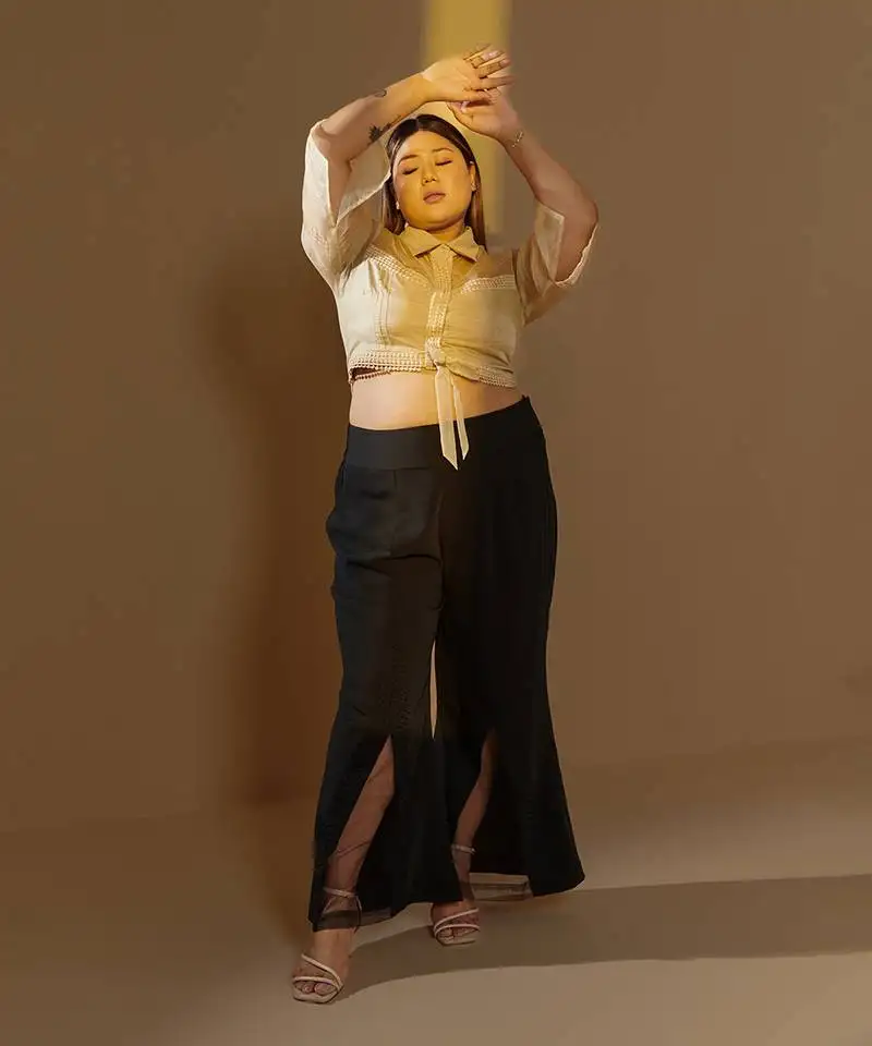 Adaa black embroidered tummy tuck pants