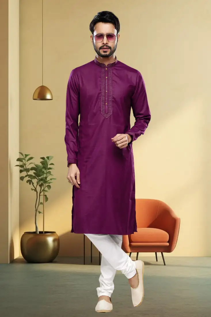 Red plain cotton men kurtas