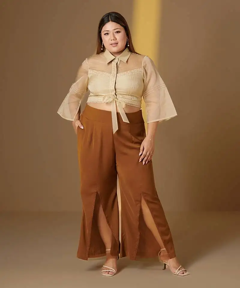 Zora brown embroidered high waist pants