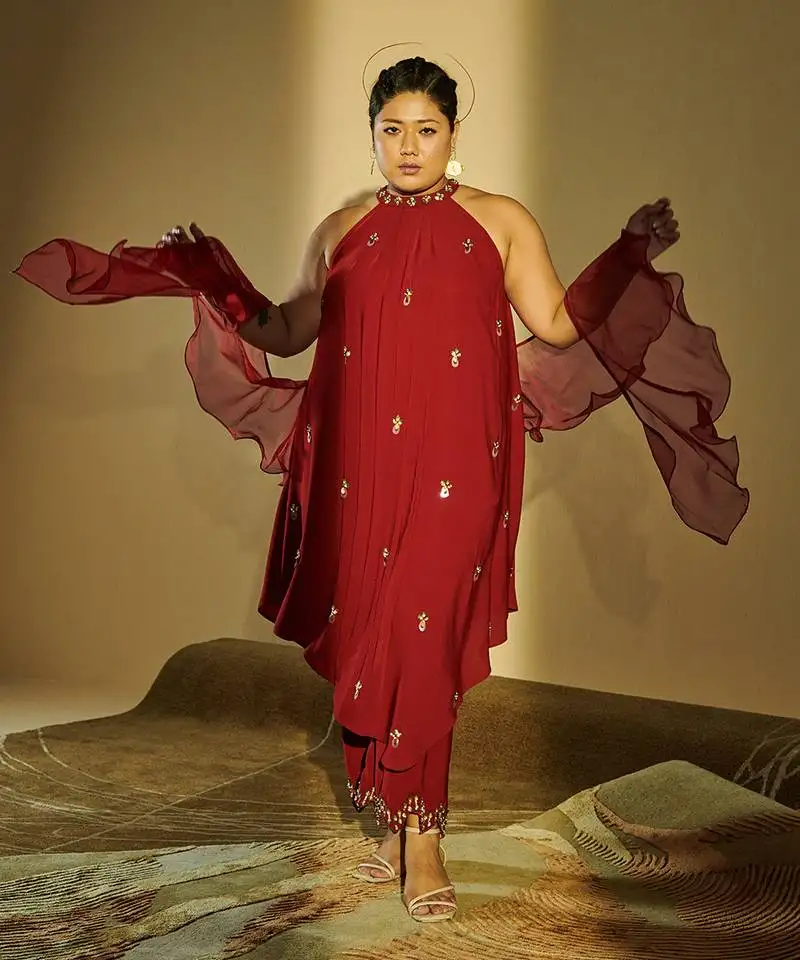 Husna maroon halter neck co-ord set