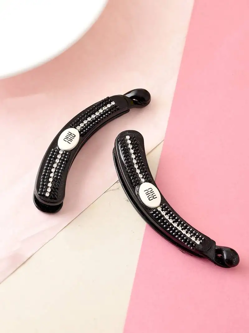 Black crystal banana clip