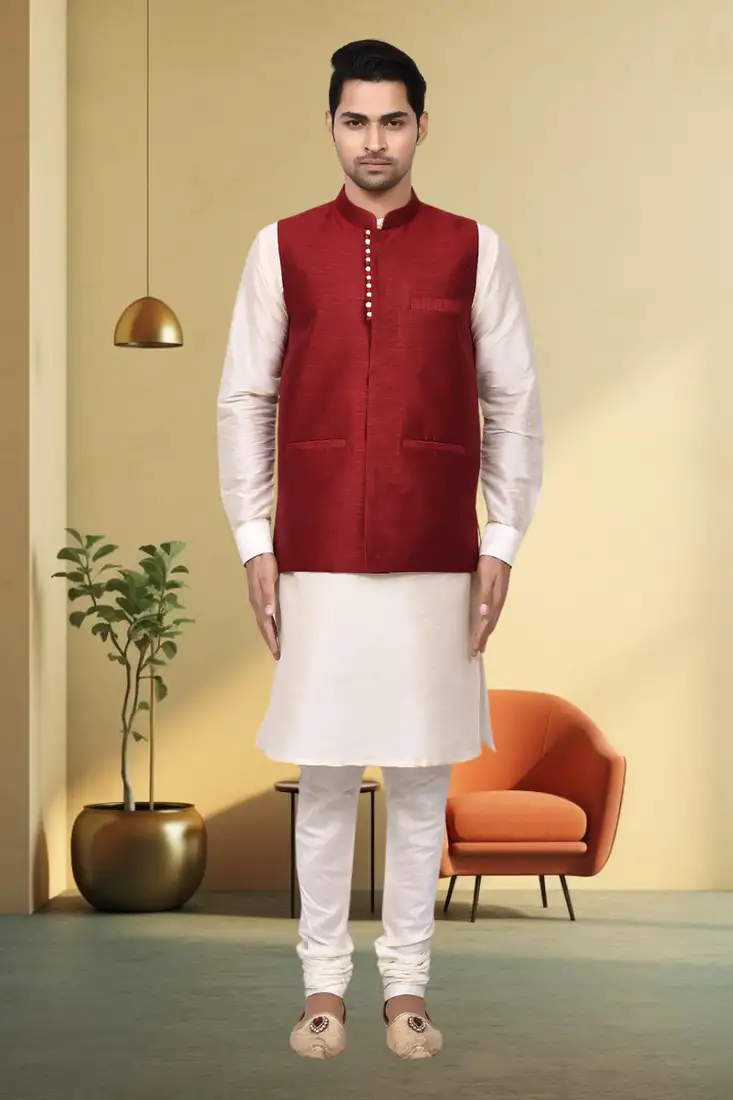 Black plain cotton poly nehru jacket