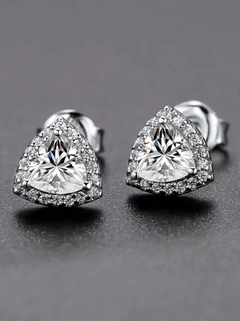 Cauer 925 sterling silver rhodium plated trillion cut diamond stud earrings