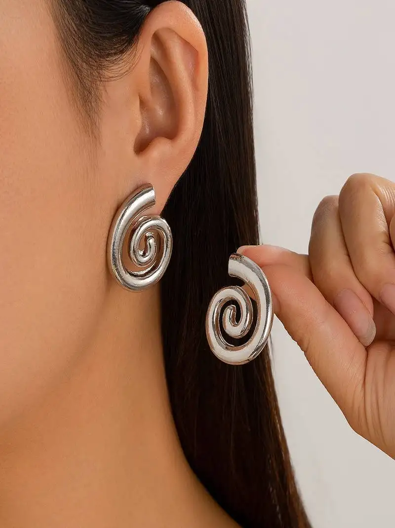 Rhodium plated waterproof spiral stud earrings