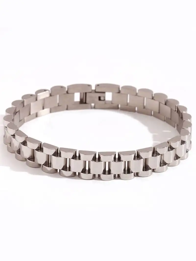 Rhodium plated waterproof wide-link bracelet