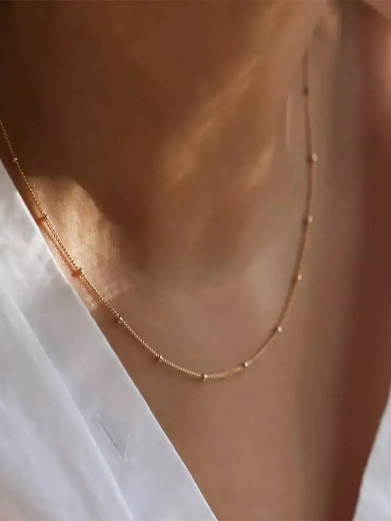 18k gold plated waterproof dotted chain necklace