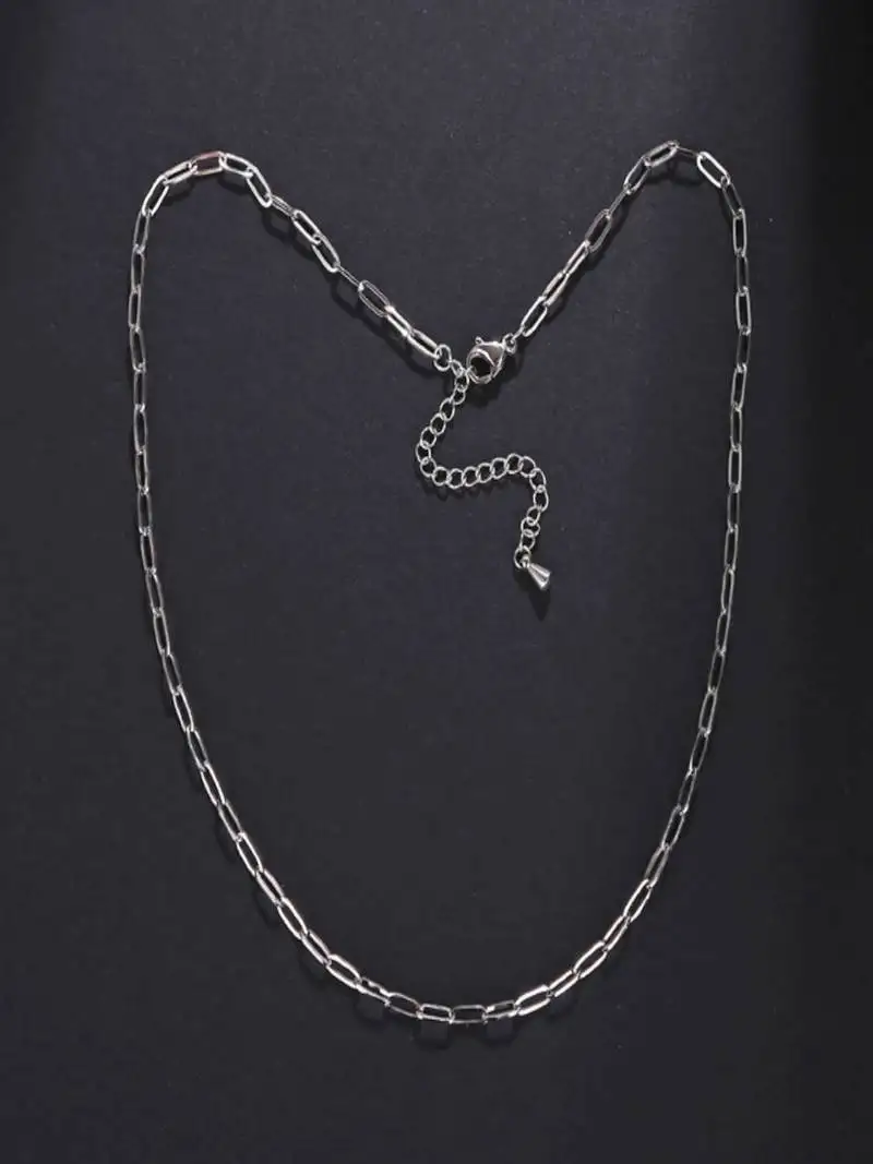 Rhodium plated waterproof stainless steel paperclip chain necklace