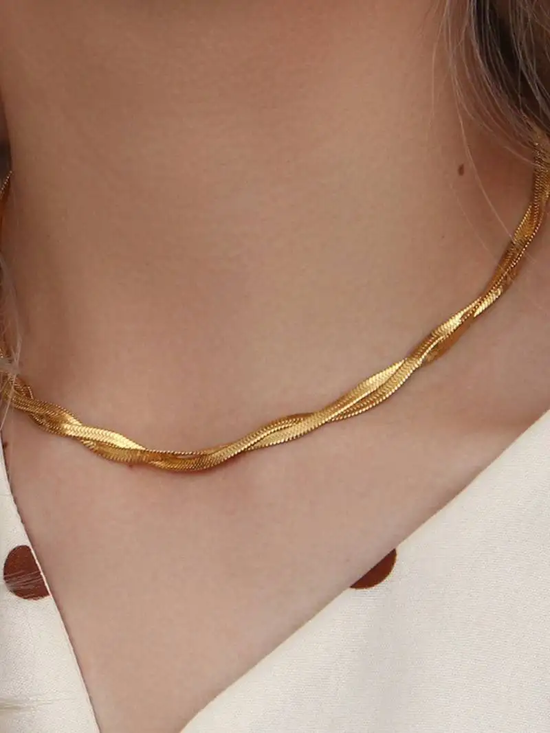 18k gold plated waterproof twisted chain necklace