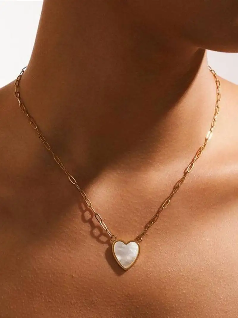 18k gold plated waterproof anti tarnish white heart pendant necklace