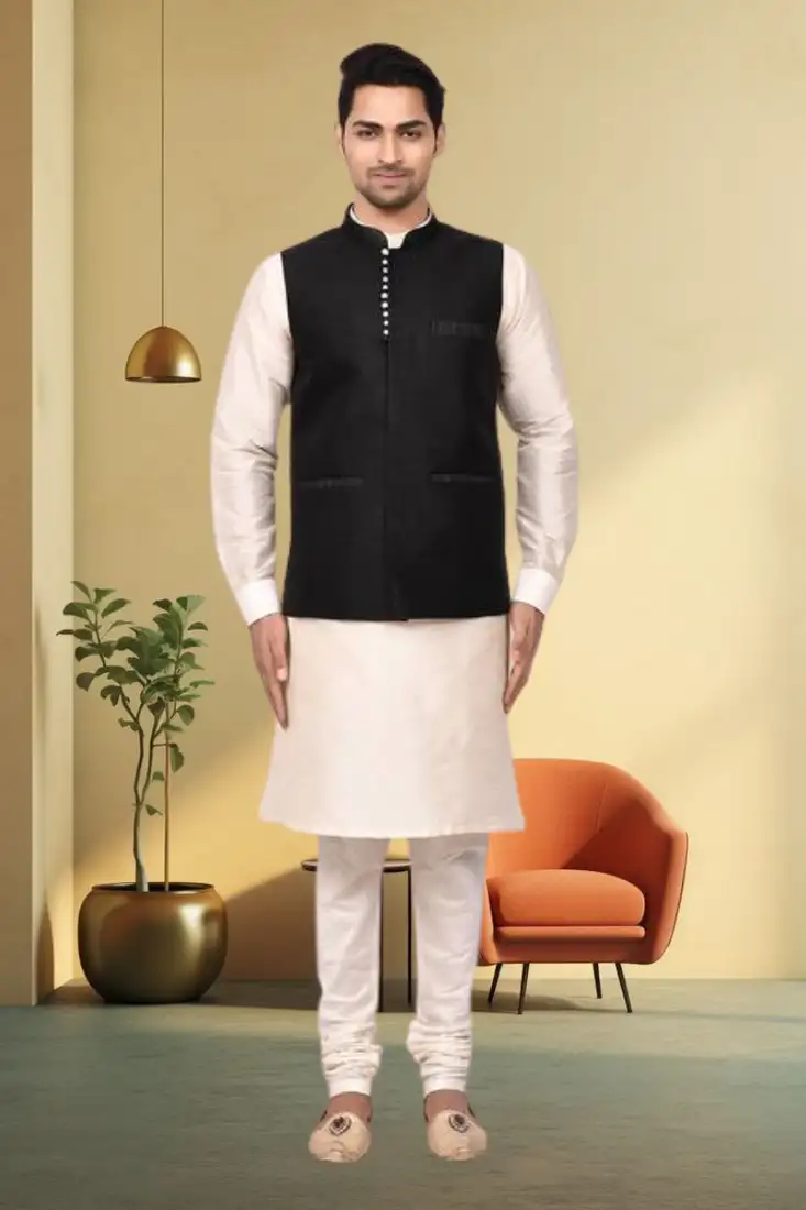 Green plain jute cotton nehru jacket