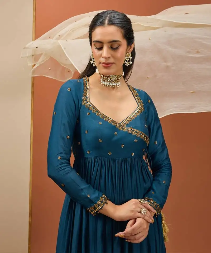 Blue angrakha anarkali set