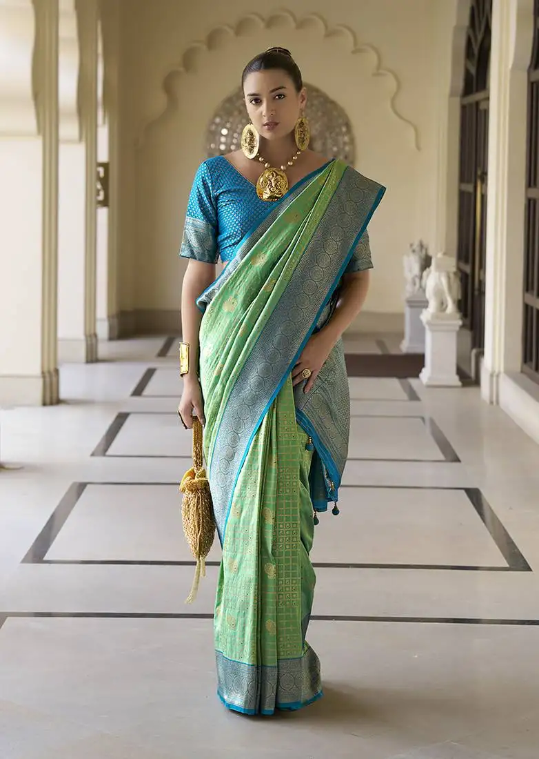 Banarasi silk blend weaving light green saree