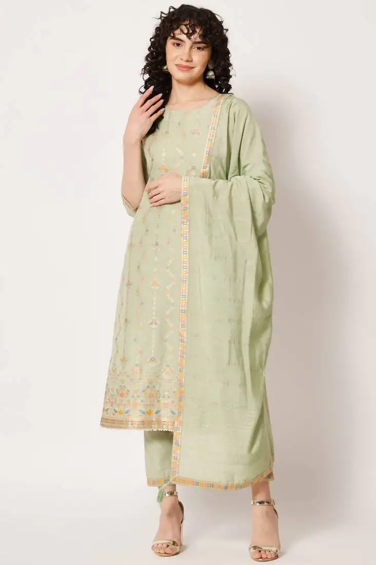 Pista woven silk blend women's kurta, pyjama & dupatta set stitched