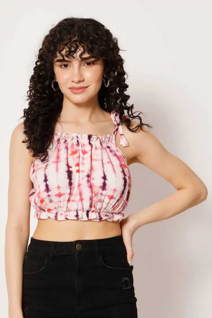 Beach wear no sleeve tie & dye women's white top