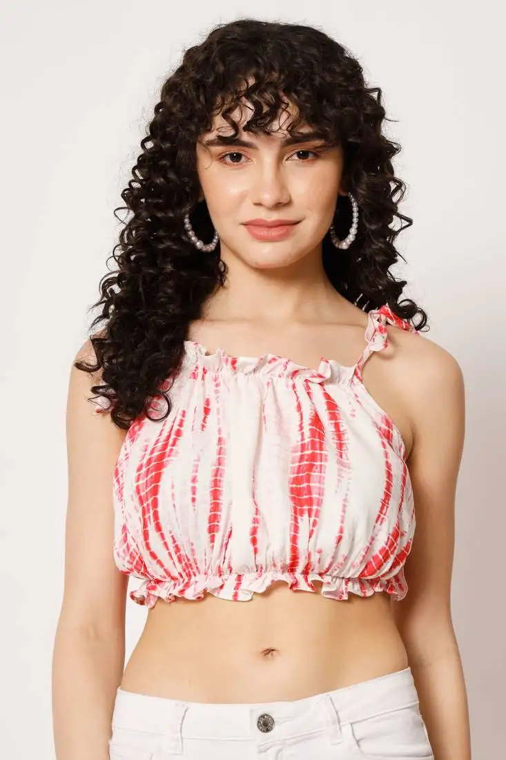 Beach wear no sleeve printed women's red top