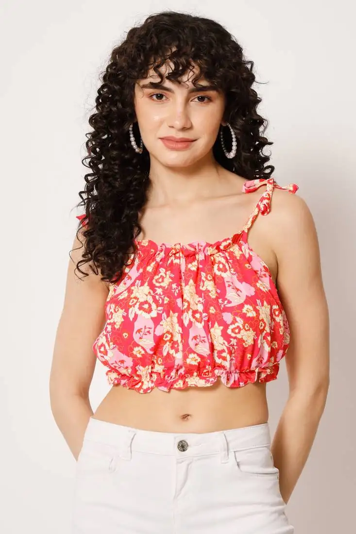 Beach wear no sleeve printed women's watermelon pink top