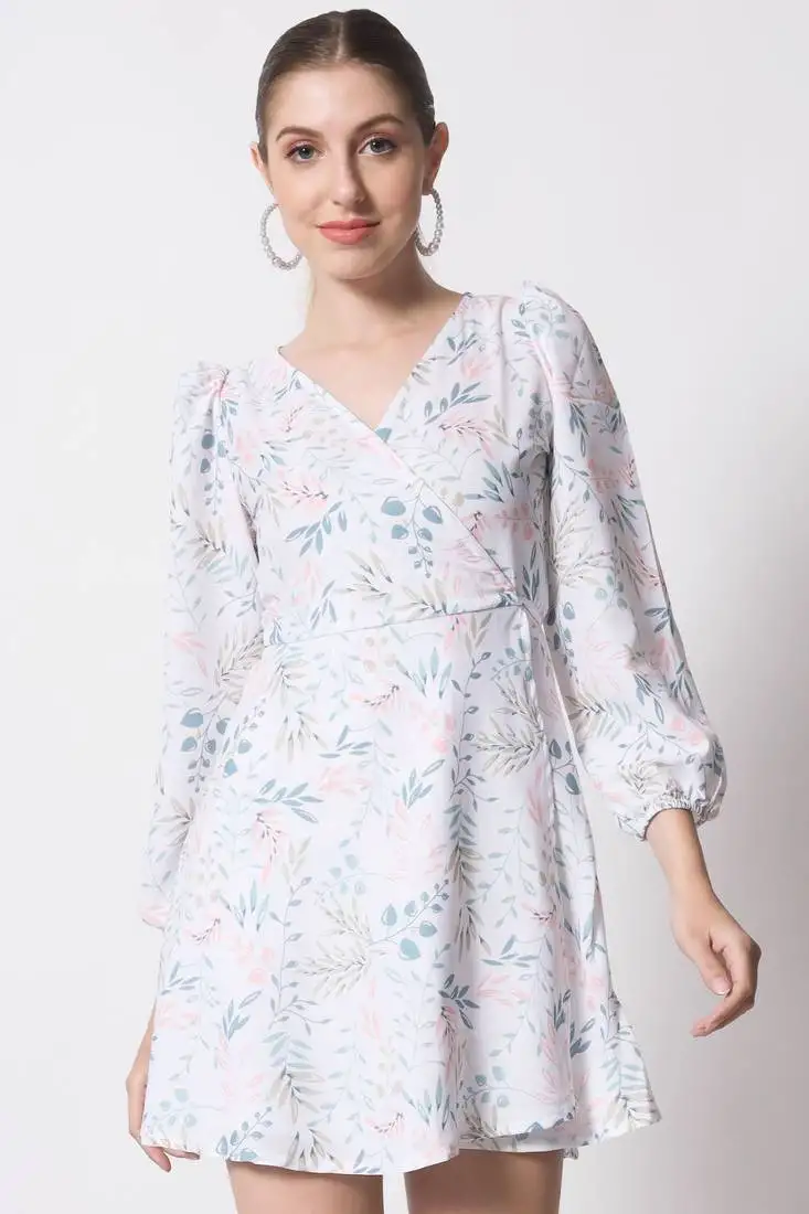 White crepe fit and flare women's dress