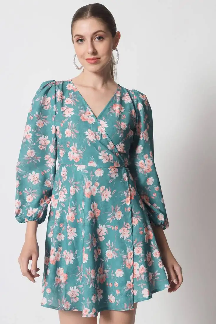 Persian green crepe fit and flare women's dress