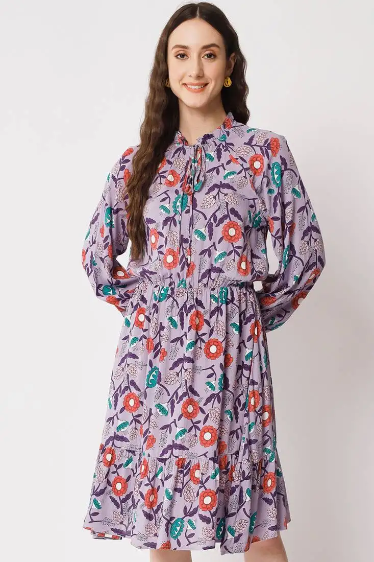 Purple viscose flared women's dress