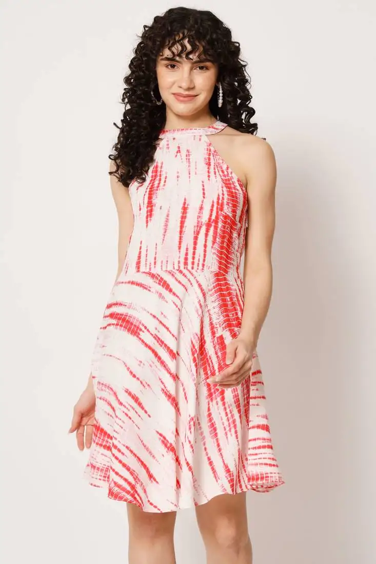 Red viscose flared women's dress