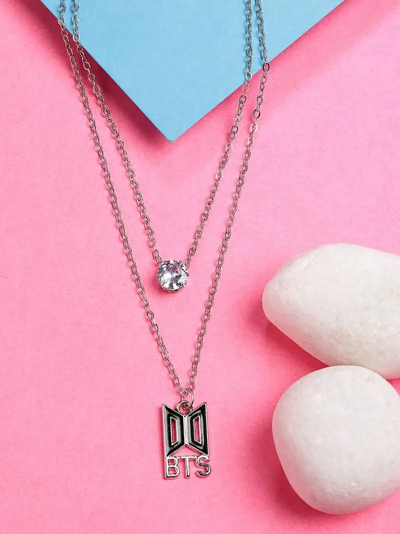 women's silver-toned artificial stones layered chain