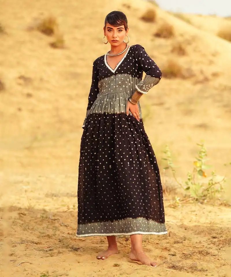 Black dot printed dress