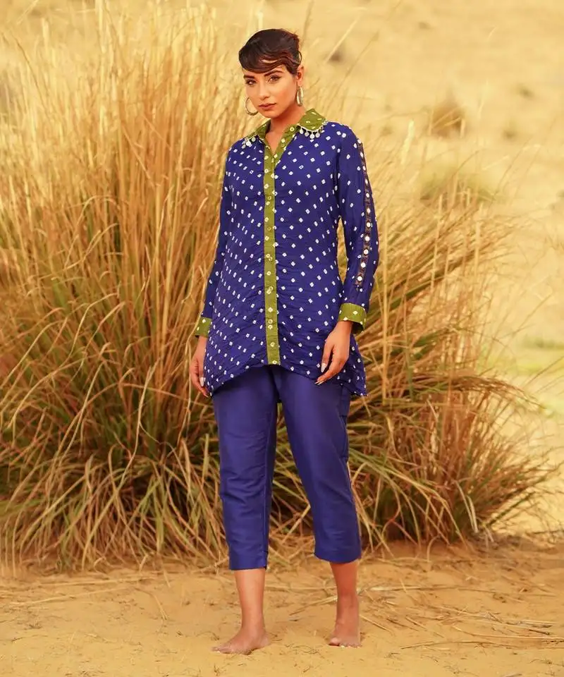 Blue printed shirt set