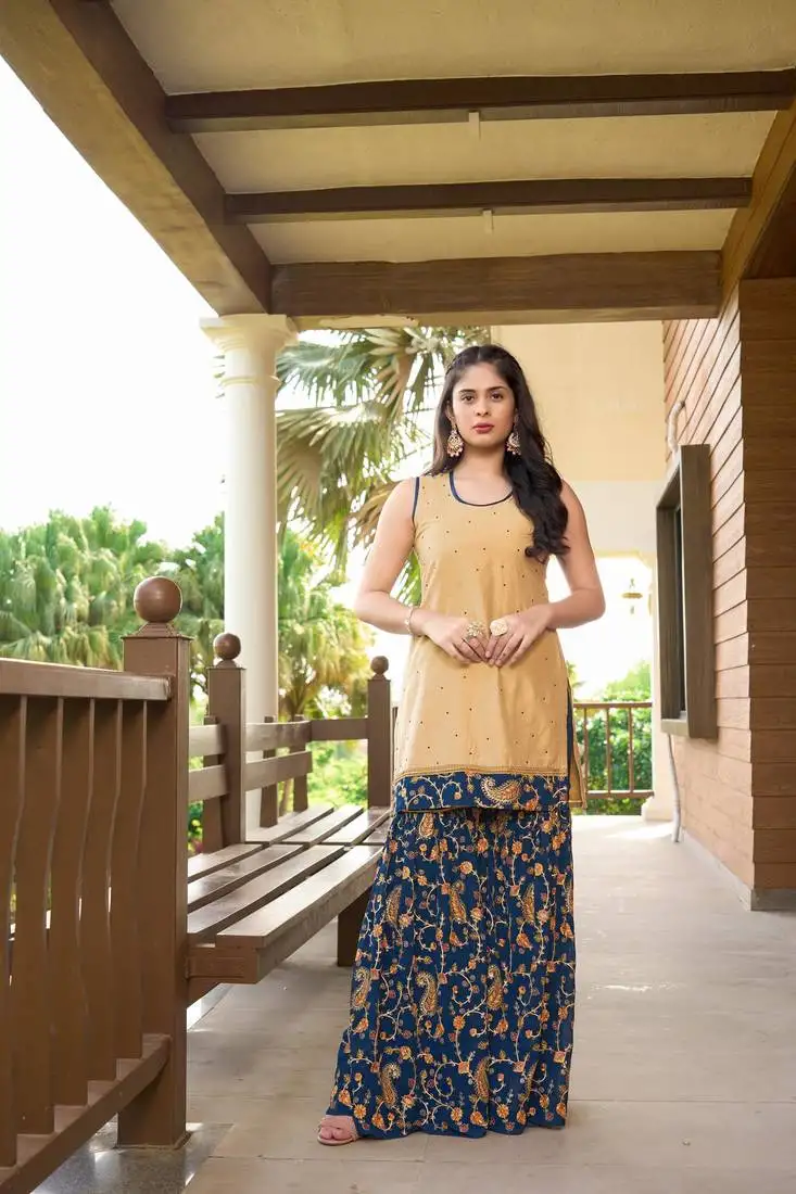Beige resham embroidery cotton silk straight cut kurta &