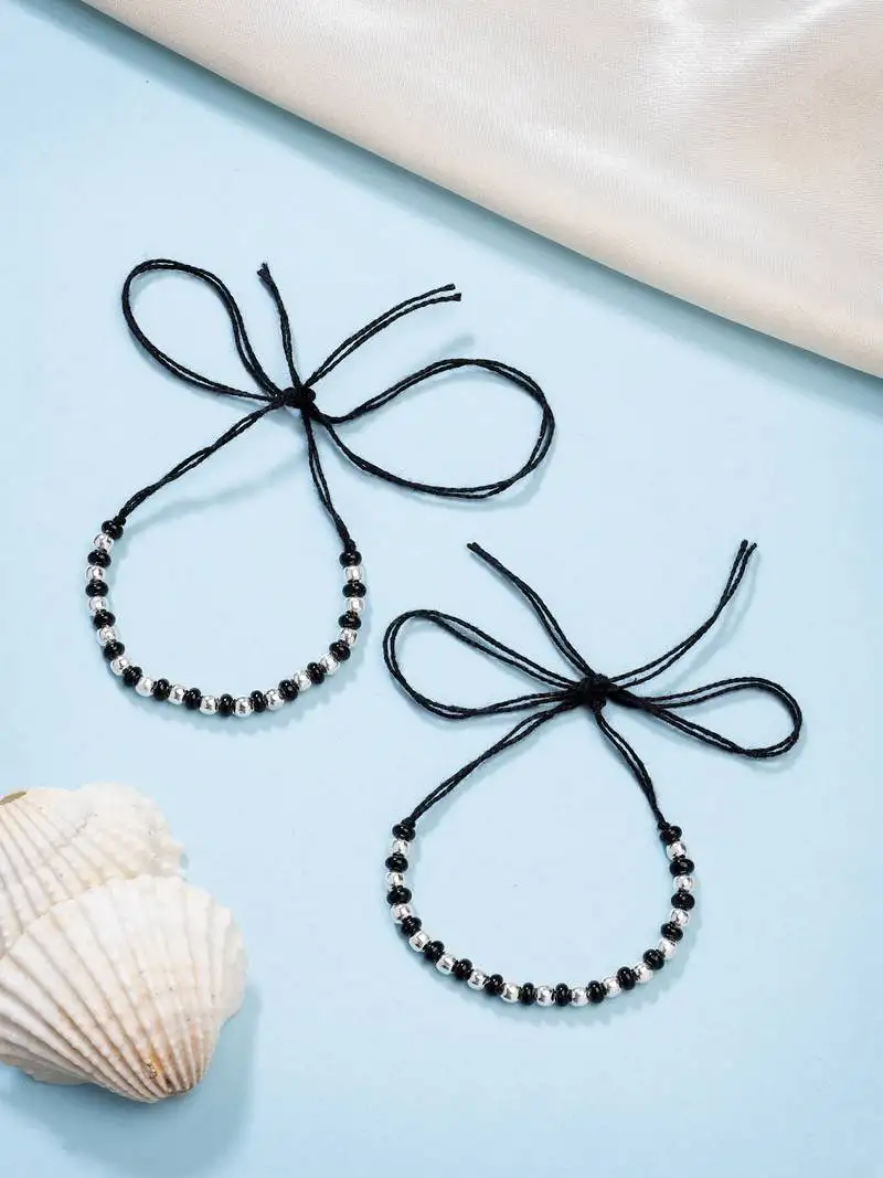 kids set of 2 rhodium-plated beaded wraparound nazariya bracelet