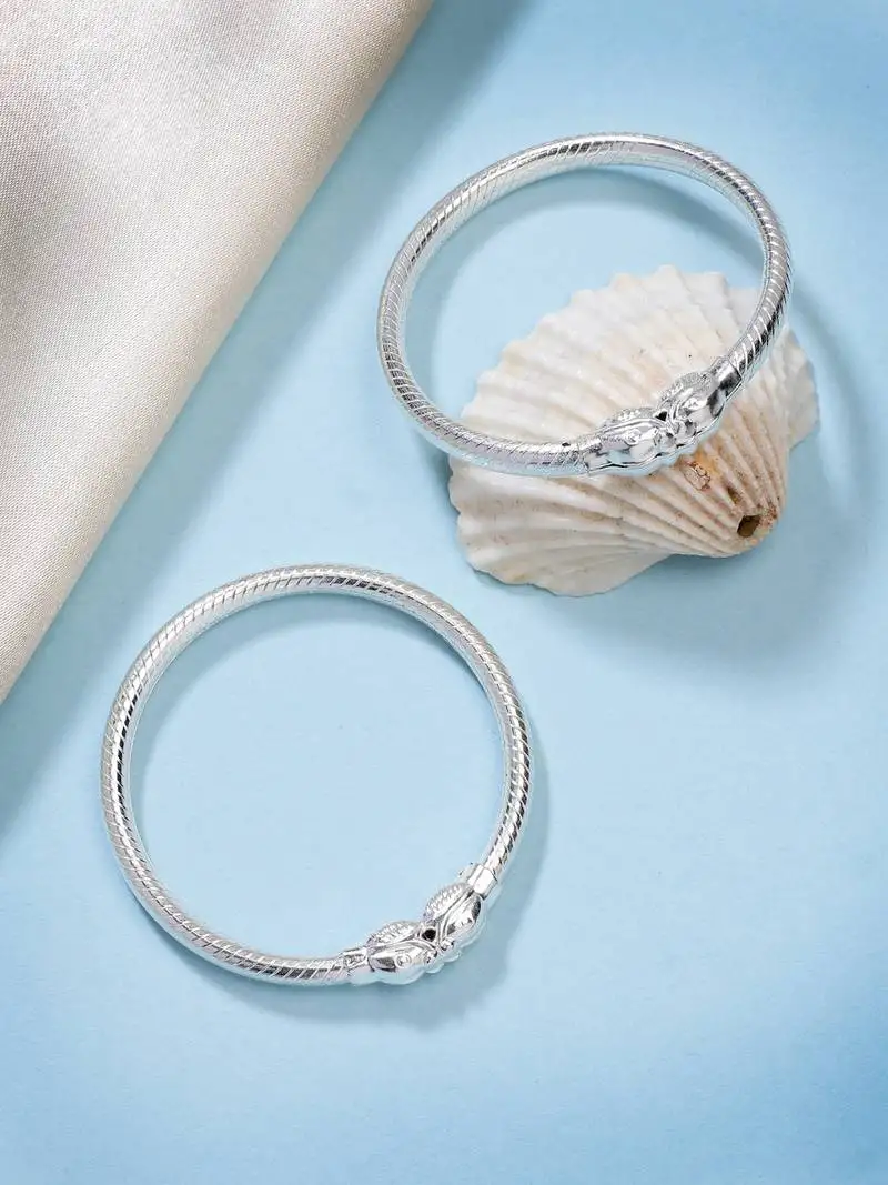 kids set of 2 silver- toned nazariya kada bracelet