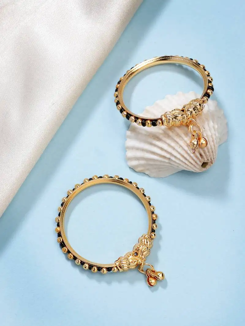 kids set of 2 rhodium-plated artificial beads nazariya kada bracelet