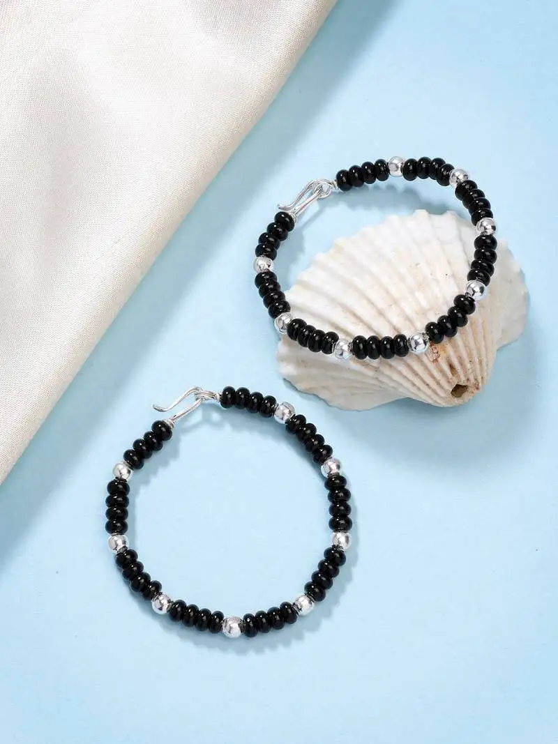 kids set of 2 rhodium-plated artificial beads nazariya link bracelet