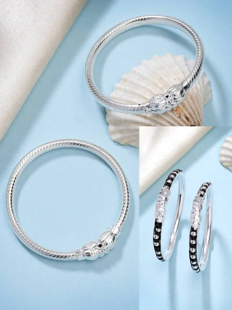 kids pair of 2 rhodium-plated artificial beads nazariya kada bracelet