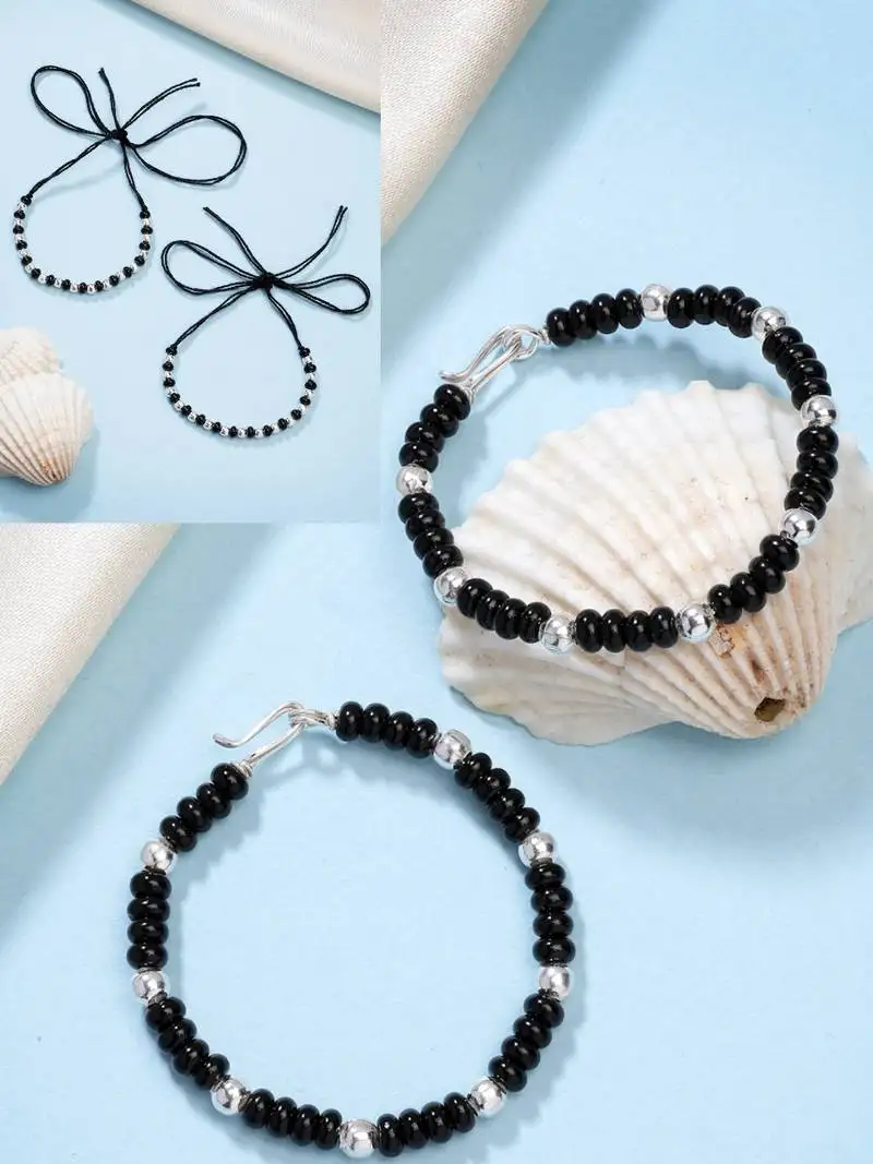 kids pair of 2 rhodium-plated artificial beads nazariya link bracelet