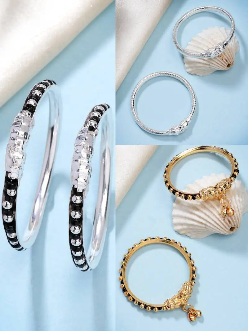 kids pair of 3 rhodium-plated artificial beads nazariya kada bracelet