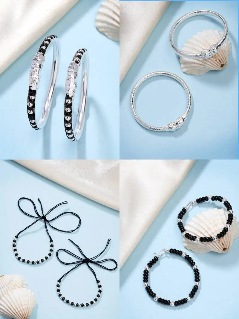 kids pair of 4 rhodium-plated artificial beads nazariya kada bracelet