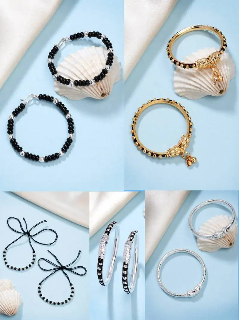 kids pair of 5 rhodium-plated artificial beads nazariya kada bracelet