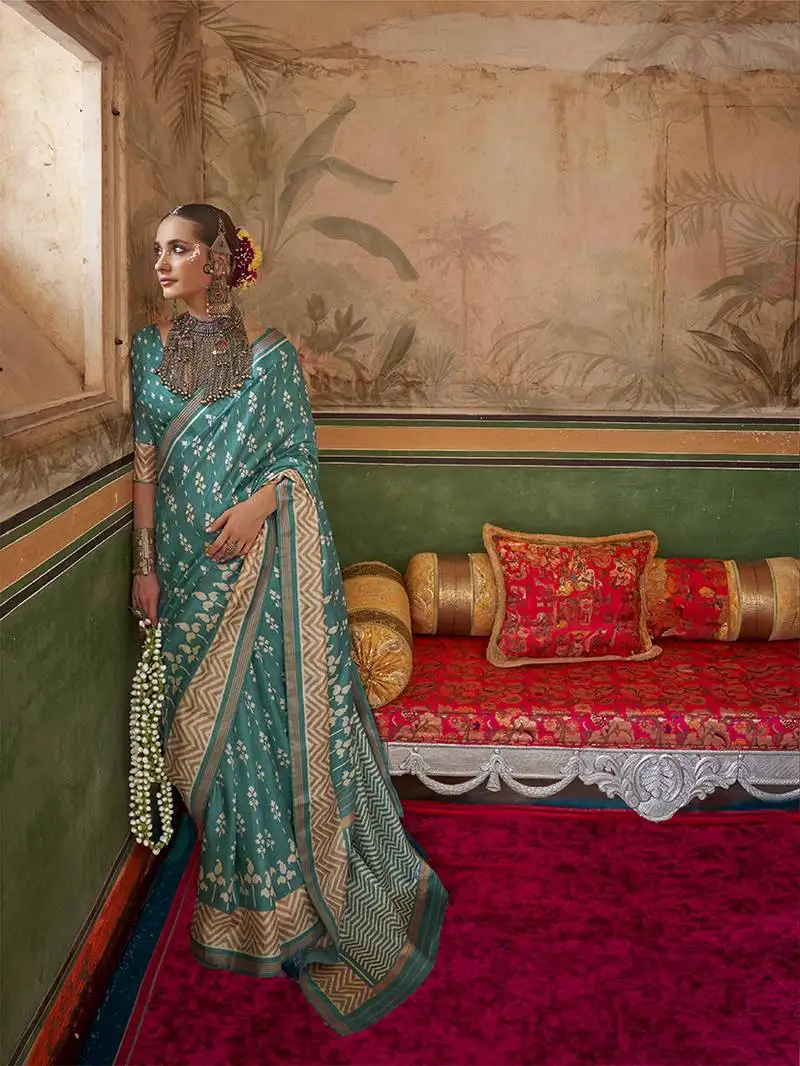 Aqua blue mercerized sigma silk blend saree with aqua finish