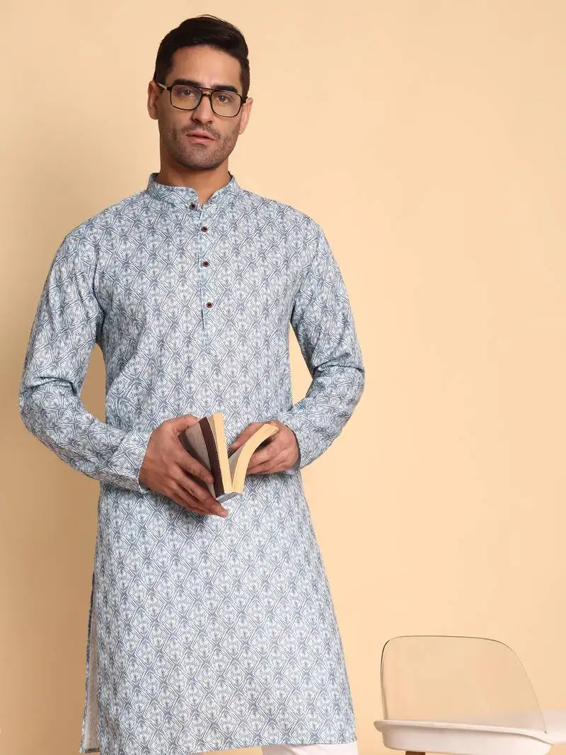 Arabesque batik digital print knee length kurta mandarin collar mandarin collar teal small