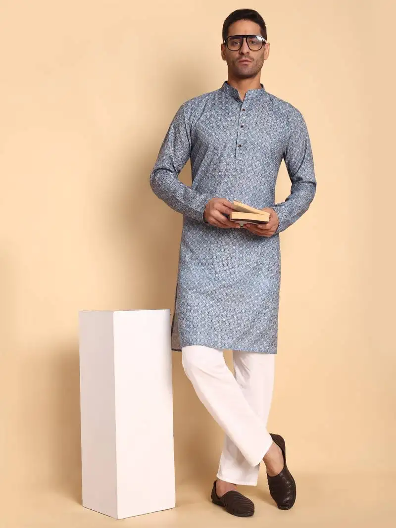 Chinoiserie digital print knee length kurta mandarin collar mandarin collar red small