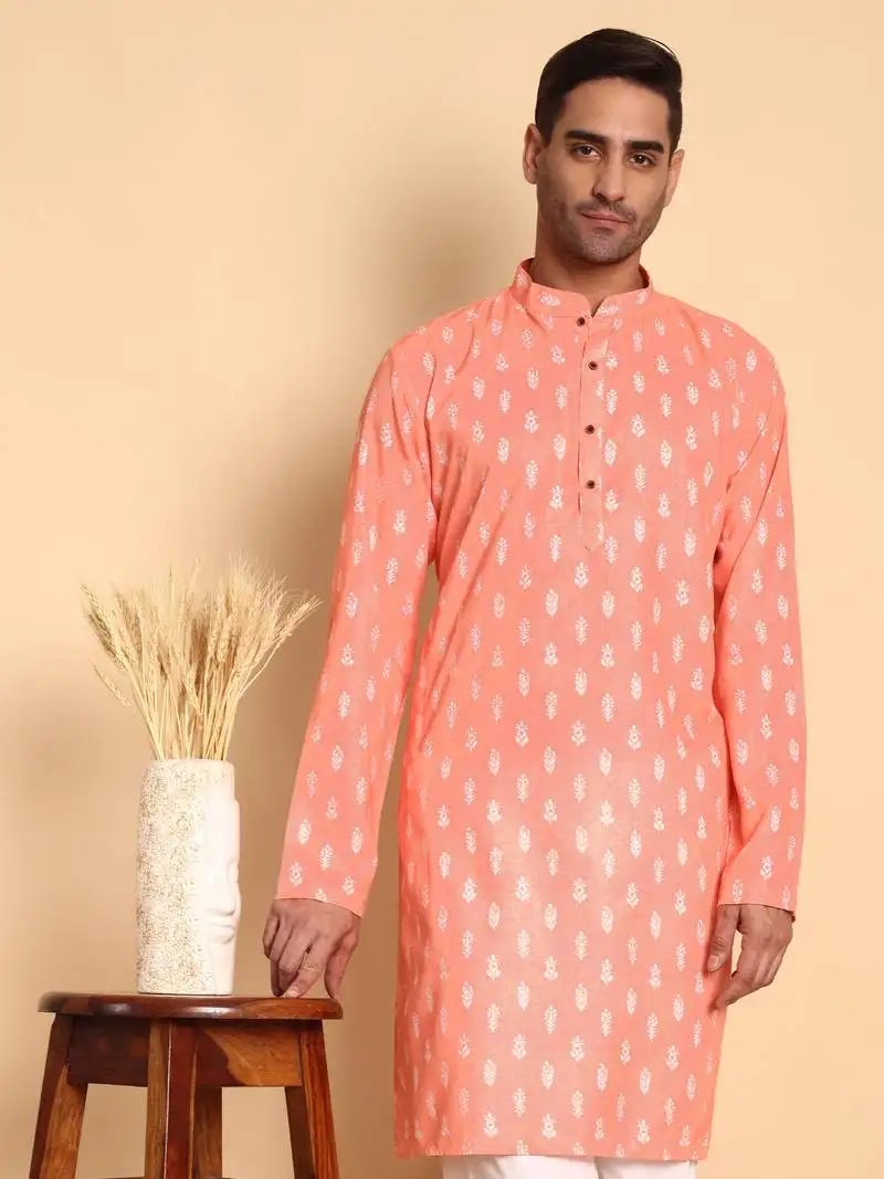 Botalical damask digital print knee length kurta mandarin collar mandarin collar blue small