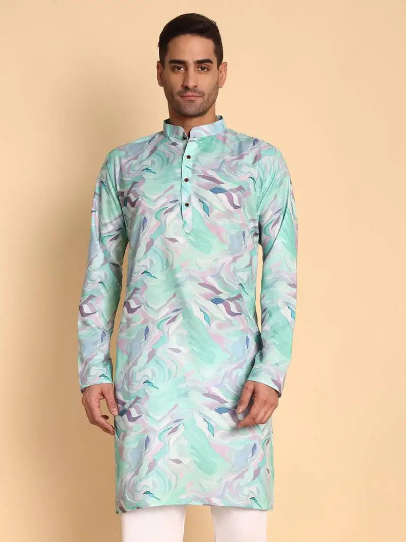 Flamestitch cheveron digital print knee length kurta mandarin collar mandarin collar rama small
